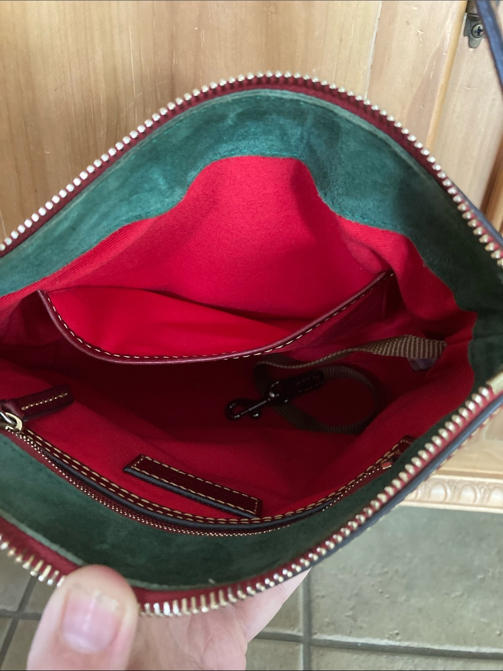 Dooney & Bourke Burgundy Leather Crossbody with Brass Hardware - Picture 5 of 14